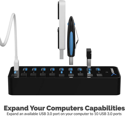 Expand Your Connectivity with the 10-Port 60W Powered USB 3.0 Hub - Individual Power Switches & LED Indicators for Ultimate Control