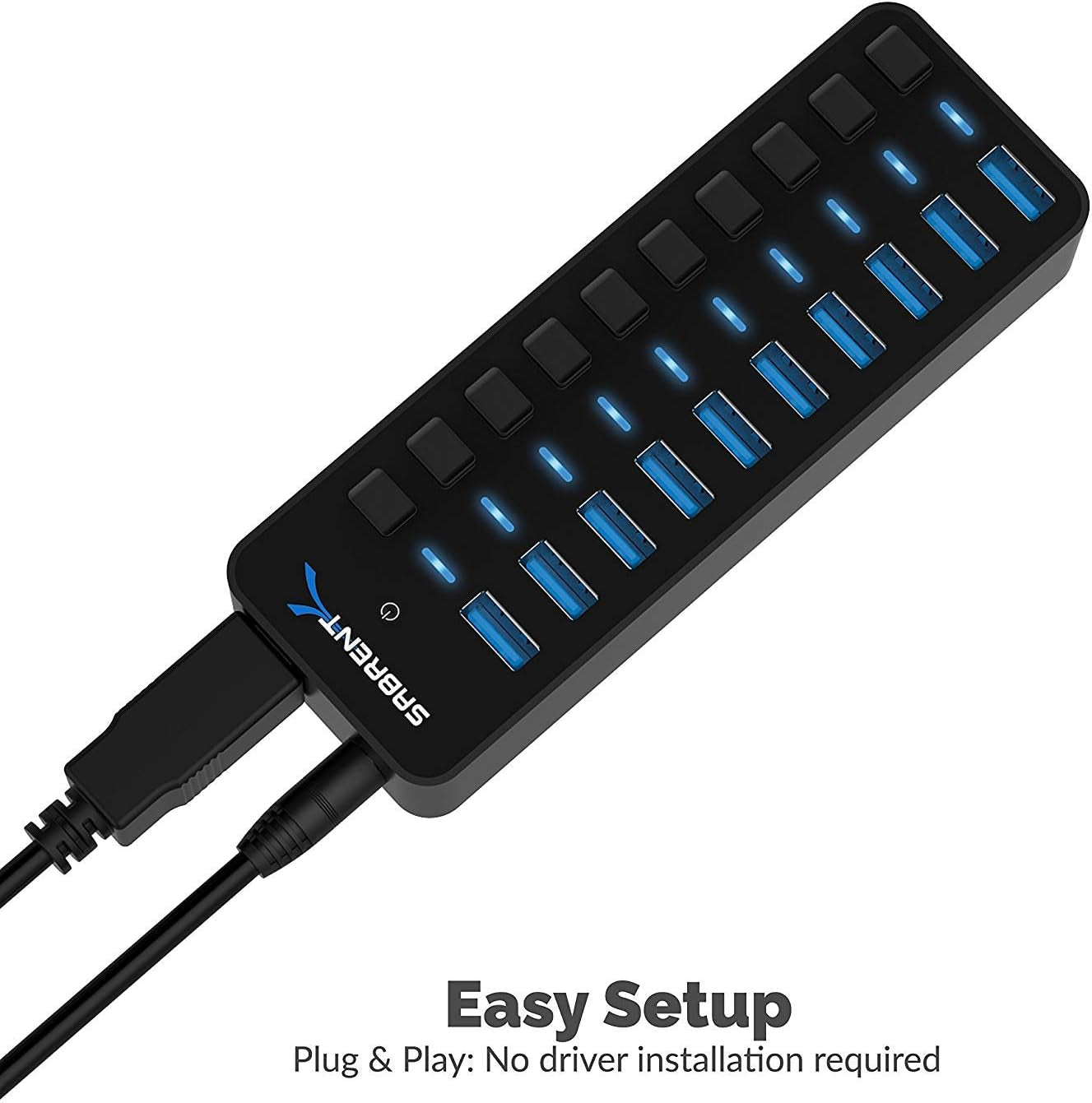 Expand Your Connectivity with the 10-Port 60W Powered USB 3.0 Hub - Individual Power Switches & LED Indicators for Ultimate Control