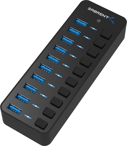 Expand Your Connectivity with the 10-Port 60W Powered USB 3.0 Hub - Individual Power Switches & LED Indicators for Ultimate Control